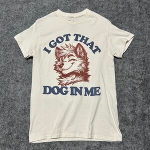 Spencer's I Got That Dog In Me Furry Wolf Graphic Tee Cream Size Small